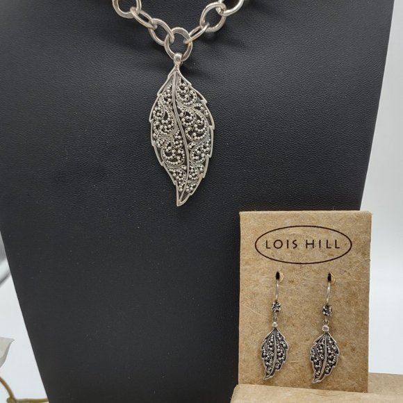 Rare Vintage Lois Hill Pendant Necklace Granulation Leaf Pendant w/Matching Ear - Picture 2 of 9